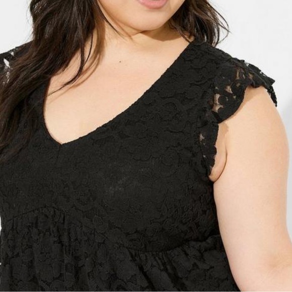 Stretch Lace V-Neck Ruffle Babydoll - Picture 4 of 6